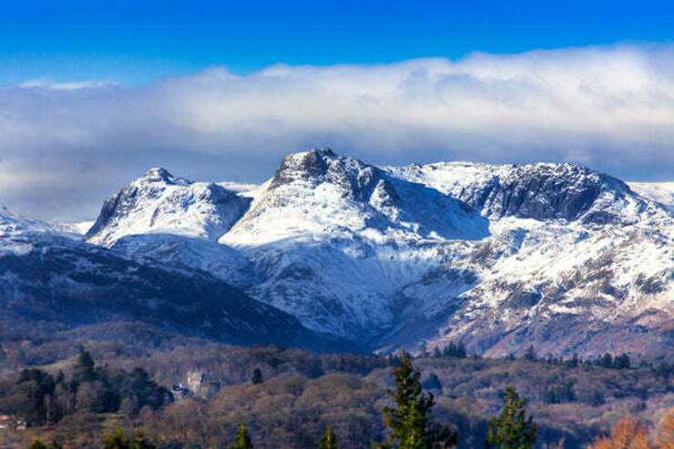 Wray Castle and the Langdale Pikes, Cumbria, England. – Digital Print. 