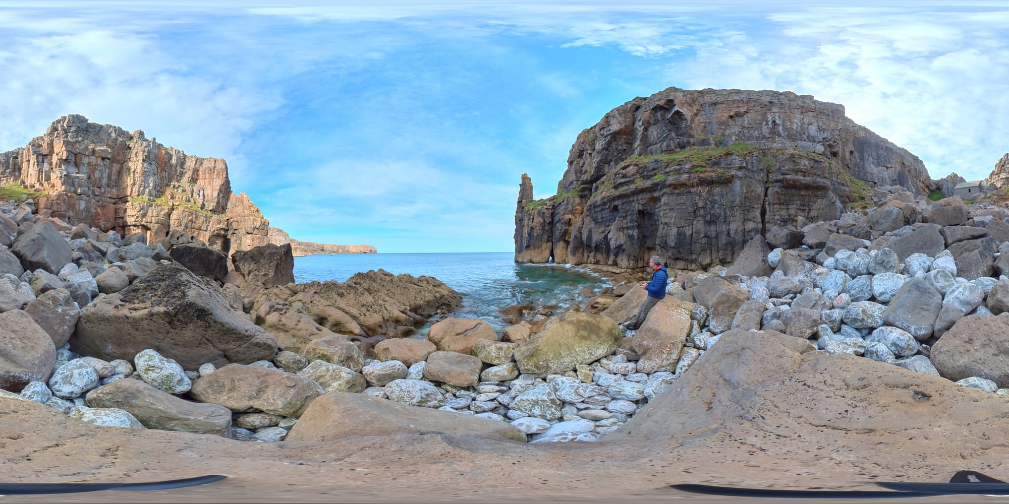 Be there: Exterior sea view of St. Govan's Chapel, Pembrokeshire in glorious VR.